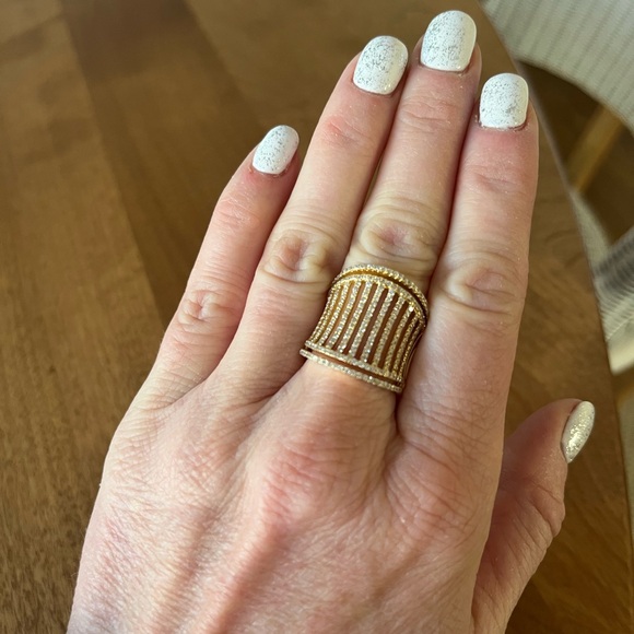 Lux Bond 18k Yellow Gold Fashion Ring With Diamond Pave, Holiday Gift For Her - Picture 1 of 15